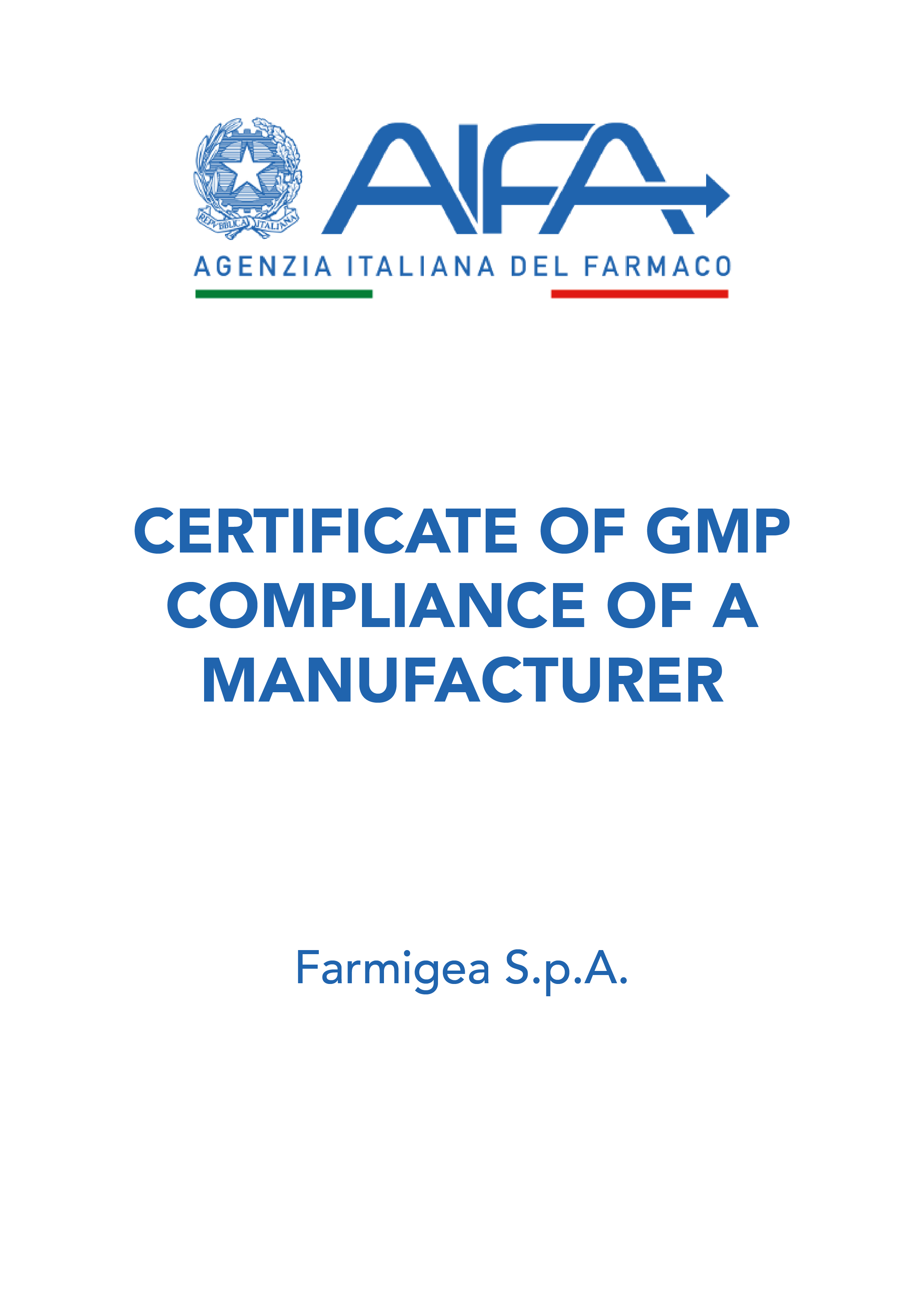 GMP Certification Aifa